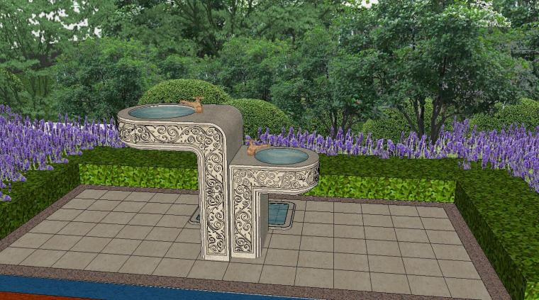 室外园林景观模型资料下载-园林景观洗手池建筑模型设计
