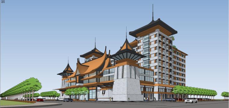 东南亚风格灯饰酒店资料下载-[云南]东南亚风格酒店建筑模型设计