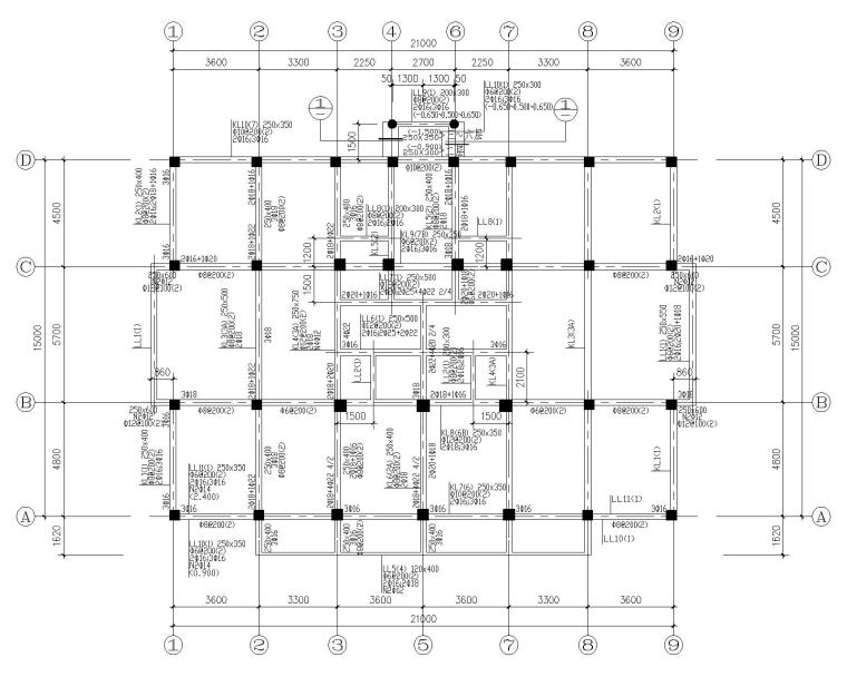 6层教师宿舍楼框架结构施工图（CAD）-结构配筋图