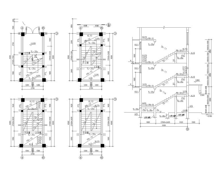 6层教师宿舍楼框架结构施工图（CAD）-楼梯布置图