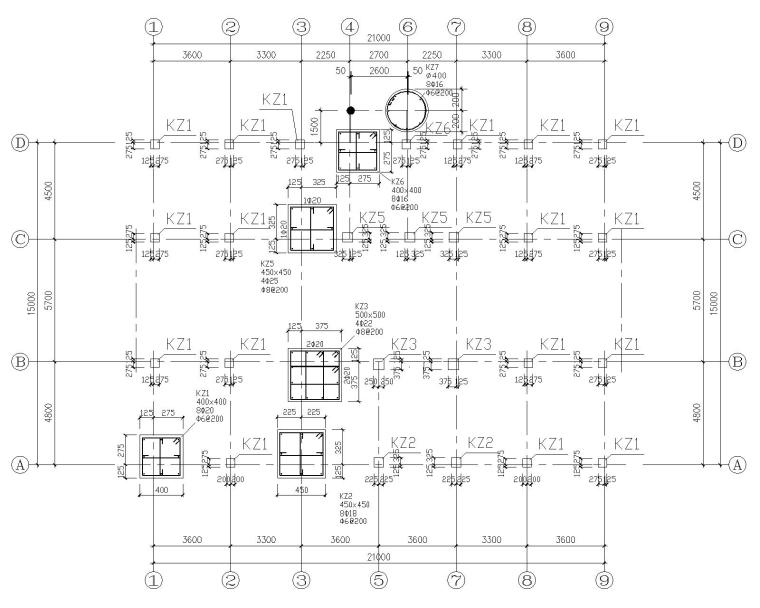 6层教师宿舍楼框架结构施工图（CAD）-柱平法配筋图