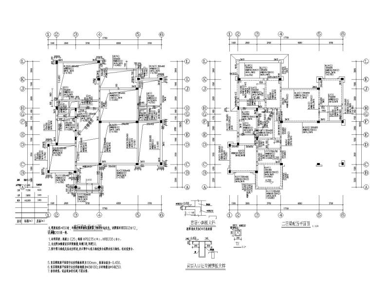 楼梯施工图cad参考图集资料下载-某三层别墅混凝土结构施工图（CAD）