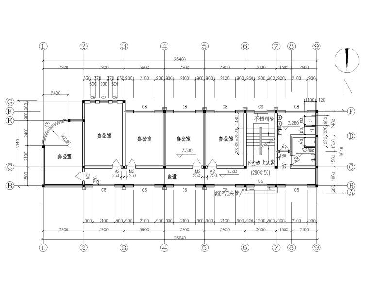 免费办公楼CAD建筑图纸资料下载-某3层办公楼砖混结构施工图（CAD含建筑图）