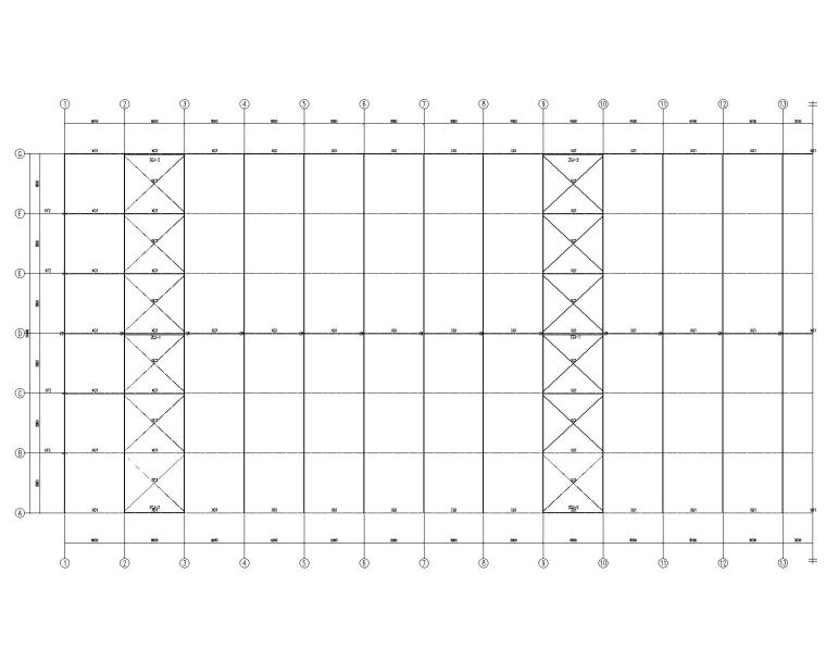 36米双跨钢结构厂房结构施工图（CAD）-刚架及屋面支撑布置图