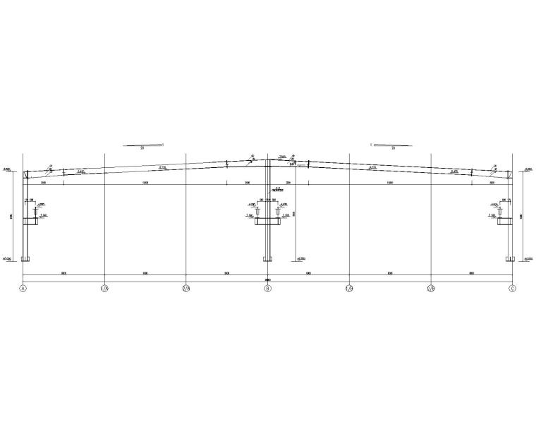 36米双跨钢结构厂房结构施工图（CAD）-主钢架立面图