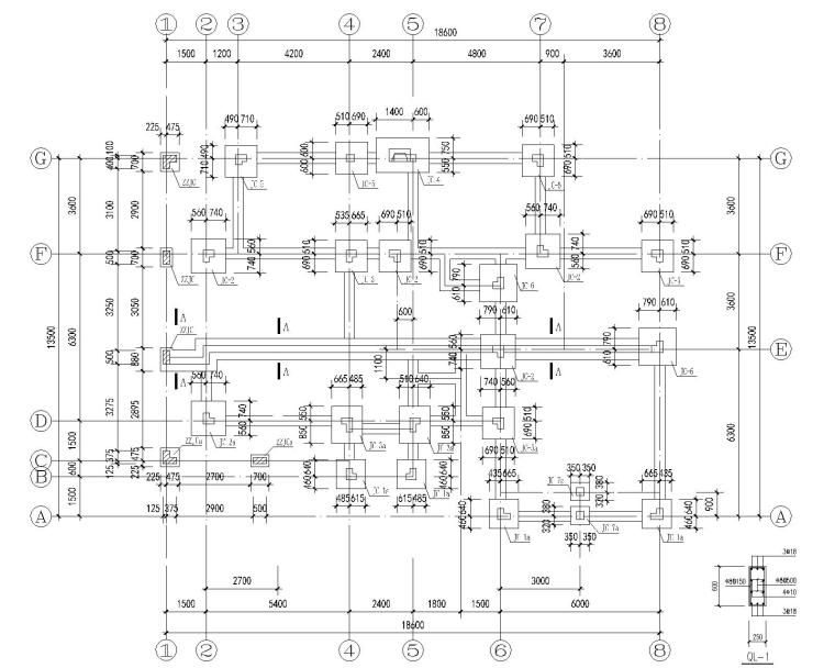 某2层别墅混凝土结构施工图（CAD）-基础平面图