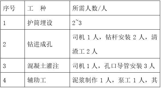 淤泥地质条件下冲孔灌注桩施工工法-劳动力组织情况表