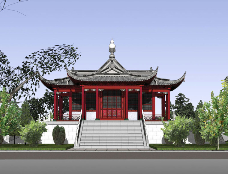 中式古建筑北京四合院su资料下载-古建筑-古建舍利殿SU模型