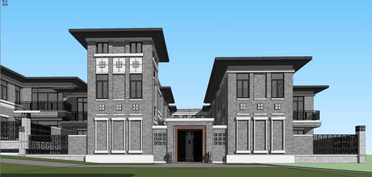 中式合院别墅建筑设计资料下载-中式风格合院别墅建筑模型设计