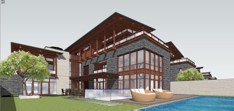 居民楼建筑模型资料下载-[广东]现代中式酒店别墅建筑模型设计