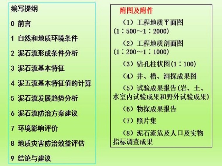 地质灾害调查成果报告编制要求（ppt）-泥石流勘查报告编制提纲