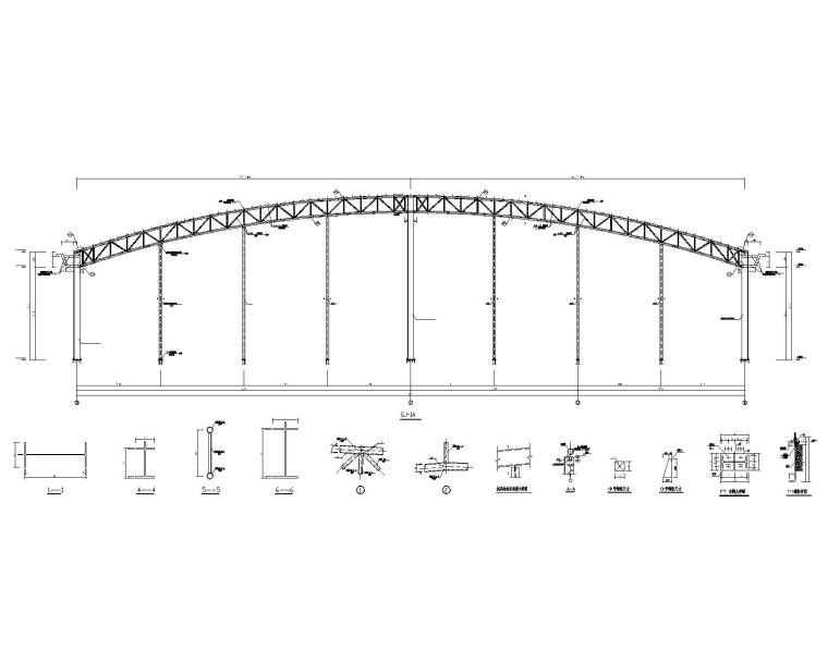 大型钢结构桁架厂房结构施工图（CAD）-结构剖面图