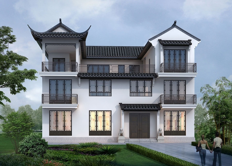 [分享]中式风格别墅建筑外观设计案例效果图