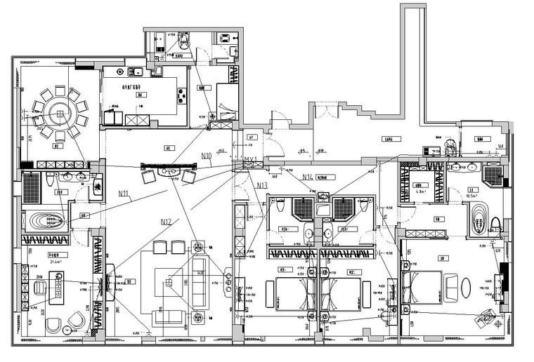 欧式风格豪华家装设计完整施工图设计+实景-强电布置图