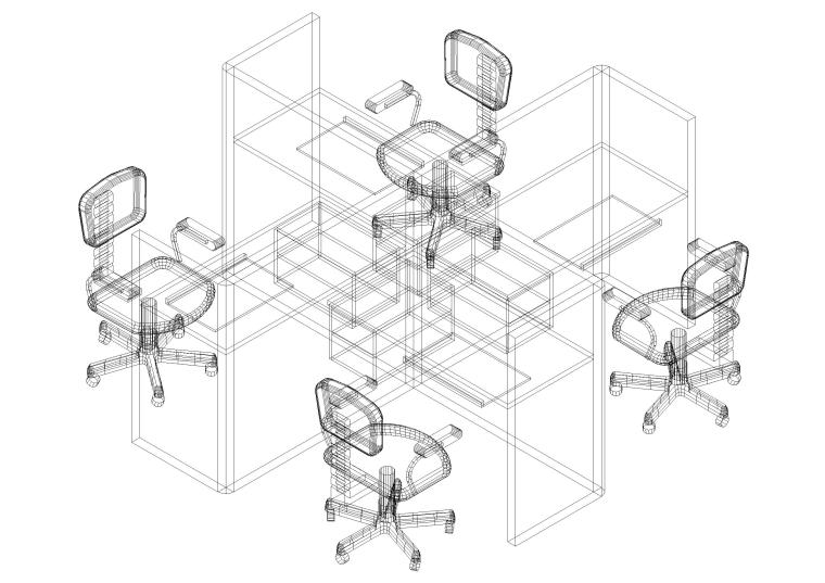CAD办公桌三视图资料下载-屏风办公桌CAD模型