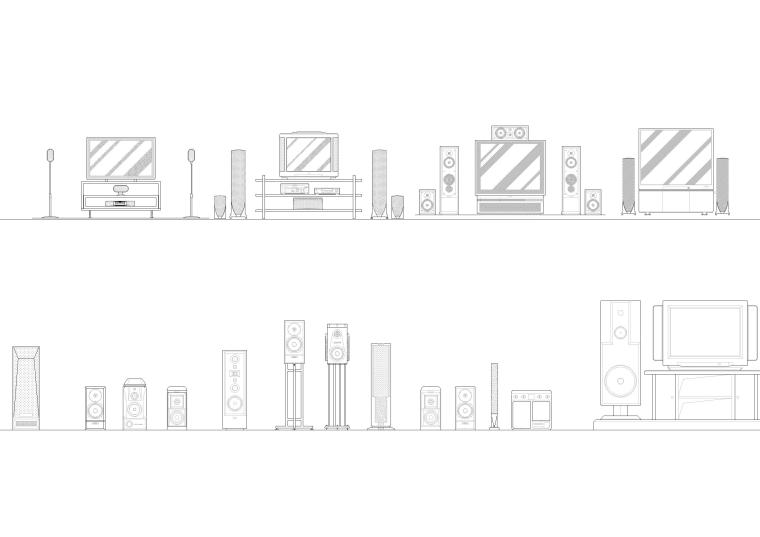 景观CAD立面图块资料下载-电视，灯具，音响等电器CAD立面图块