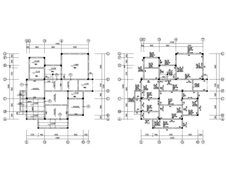 三层框架结构叠拼别墅资料下载-三层别墅混凝土框架结构施工图（CAD）