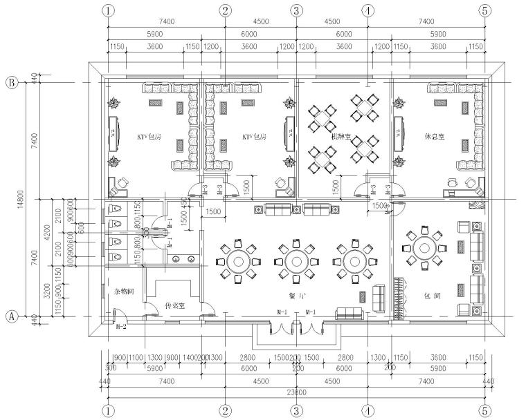 双跨等高单层厂房施工图资料下载-单层食堂餐饮钢结构施工图（CAD含建筑图）