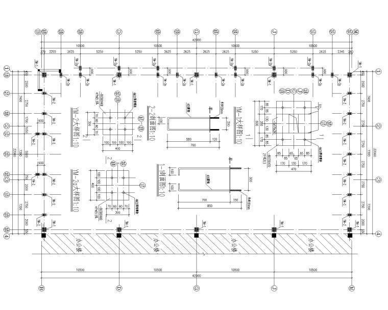 单排汽车车棚cad钢结构资料下载-某汽车展厅钢结构施工图（CAD）