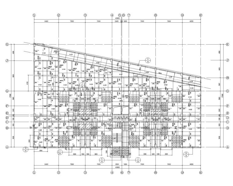 住宅建筑结构施工图cad资料下载-十一层带裙房商业建筑结构施工图（CAD）