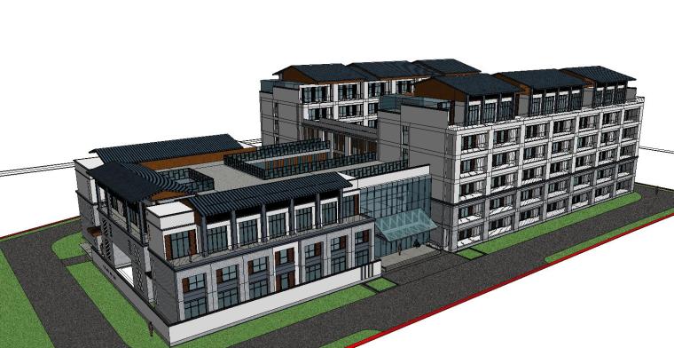 新中式风格敬老院建筑模型设计 (3)