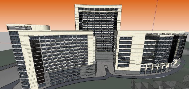 中医院cad图纸资料下载-柳州现代风格中医院建筑模型设计