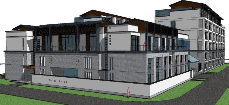 新中式风格敬老院建筑模型设计 (1)