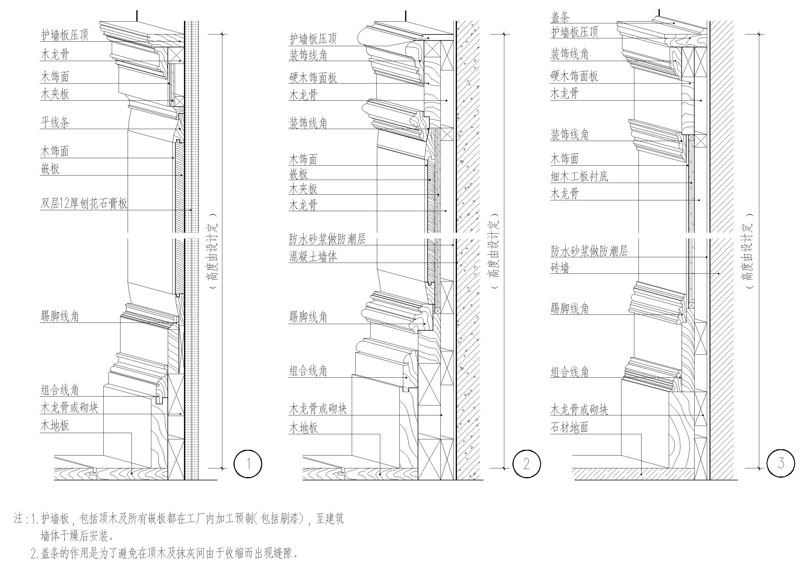 木墙裙CAD节点大样图，木墙裙CAD施工图纸下载 - 草图大师模型