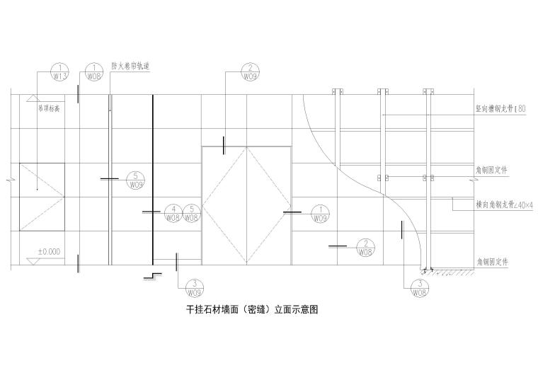 设计院标准图集 -墙面石材节点-干挂石材墙面（密缝）立面示意图