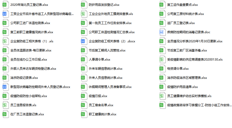 复工复产及疫情防控资料下载-2020年复工复产疫情防控全套表格（38套）