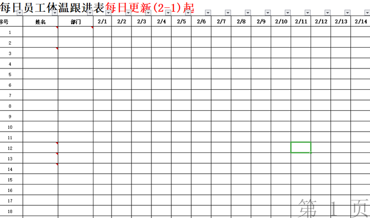 2020年复工复产疫情防控全套表格（38套）-复工复产疫情防控全套表格-员工体温跟进表