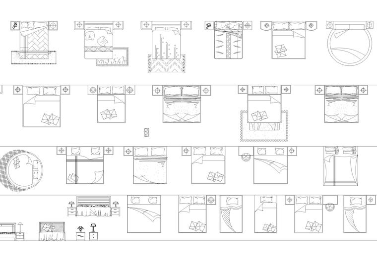 室内欧式平面CAD图块-床类平面图块2