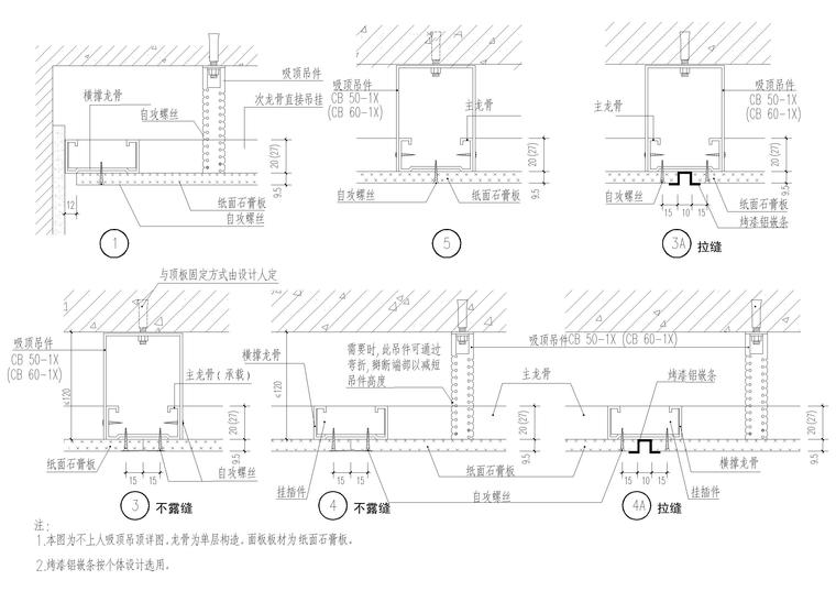 设计院标准图集 -天花石膏板节点​-不上人吸顶吊顶详图