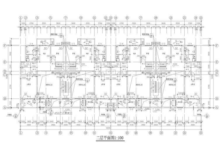 某六层复式居民楼建筑扩初图-二层平面图