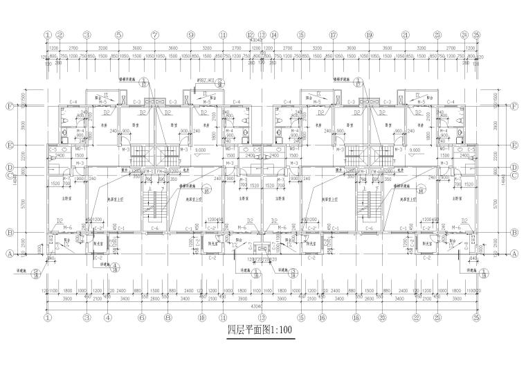 某六层复式居民楼建筑扩初图-四层平面图