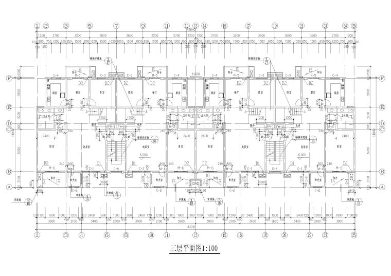 某六层复式居民楼建筑扩初图-三层平面图