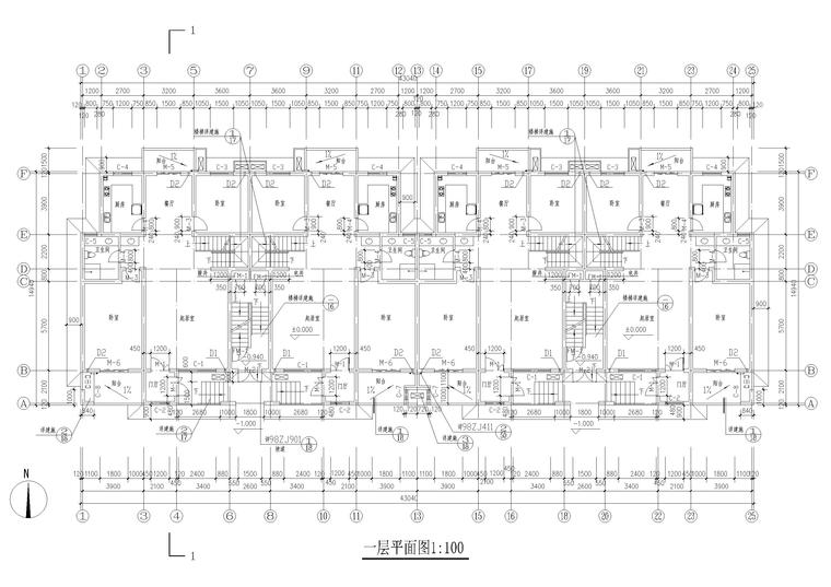 某六层复式居民楼建筑扩初图-一层平面图