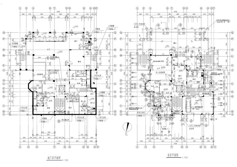 [深圳]观澜湖美菲尔德-V4C样板房建筑施工图-一层，地下平面图