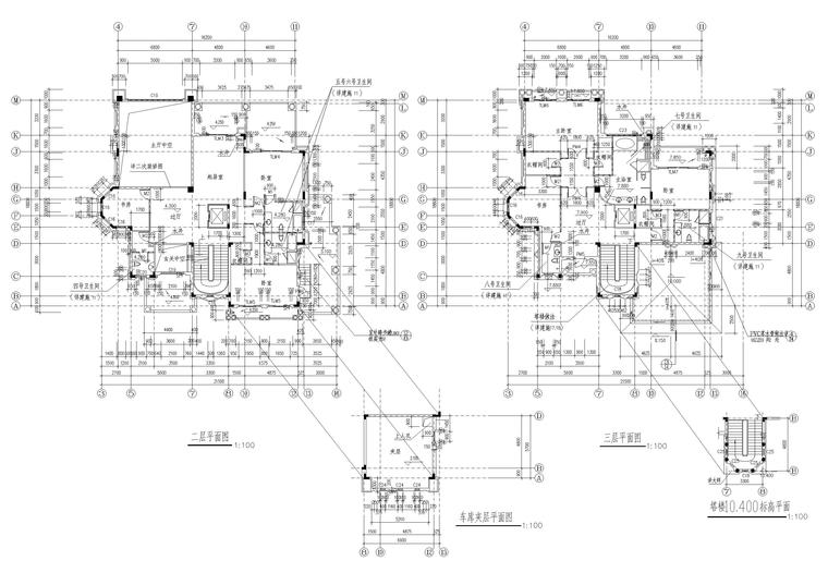 [深圳]观澜湖美菲尔德-V4C样板房建筑施工图-二，三层平面图