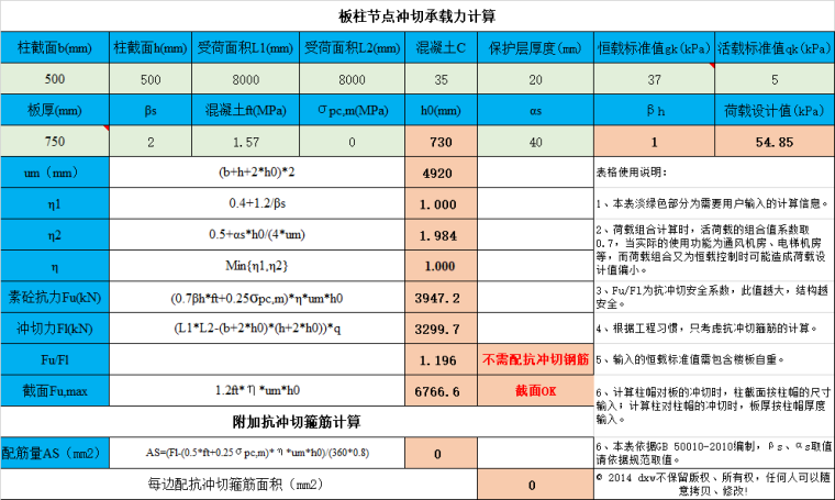 设计节点表资料下载-板柱节点冲切承载力计算表