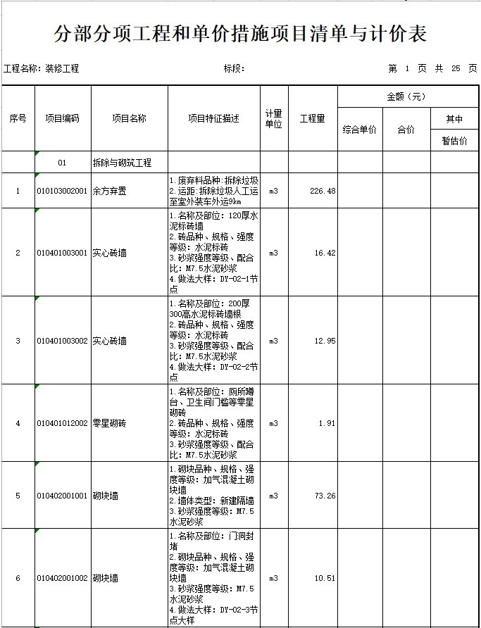 办公楼工程量附带图纸资料下载-办公楼建设项目装修工程量清单