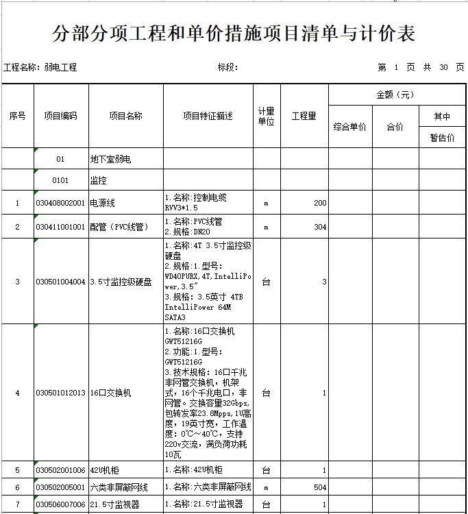 四层办公楼工程量清单资料下载-办公楼建设项目弱电工程量清单