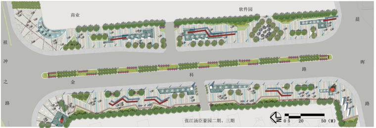 施工工艺彩色图资料下载-道路标准段、街区绿地​PSD彩色总平面图