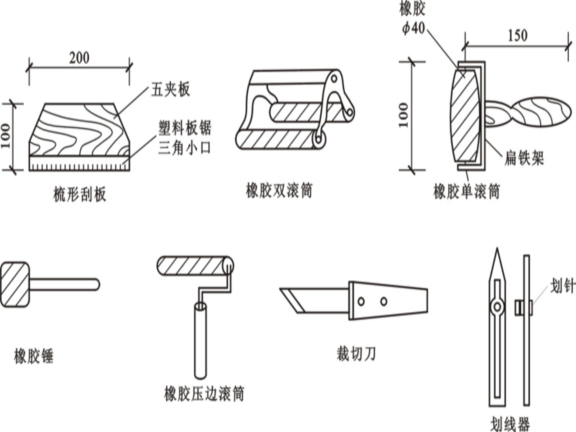 建筑工程装饰装修楼地面工程施工-塑料地板铺贴常用工具