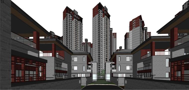 联排合院cad资料下载-中式风格高层+合院+联排建筑模型设计