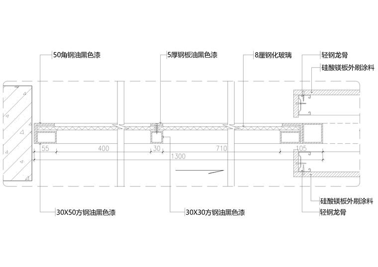 木框玻璃明或暗推拉门节点-单扇明装推拉门横剖面