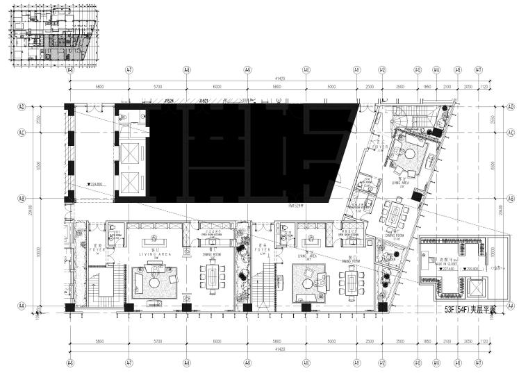 [重庆]五星级知名酒店设计工程施工图+效果-部长房平面图