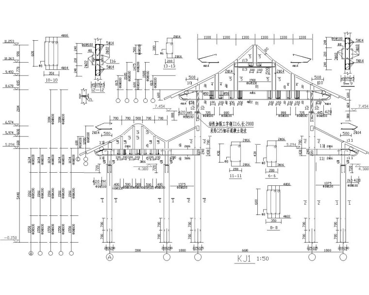 仿古建筑施工图CAD资料下载-某仿古建筑混凝土框架结构施工图（CAD）