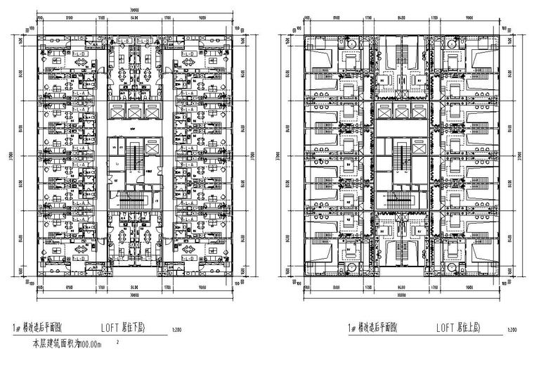 公寓户型分析资料下载-LOFT办公公寓楼户型设计图