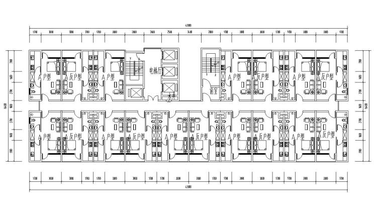 公寓平面案例资料下载-公寓住宅标准层平面设计图